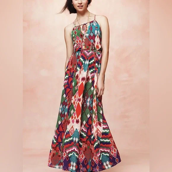 ANTHROPOLOGIE MAEVE Terana Maxi Dress | Size 0 | Boho Print | Halter Neck - Picture 1 of 14